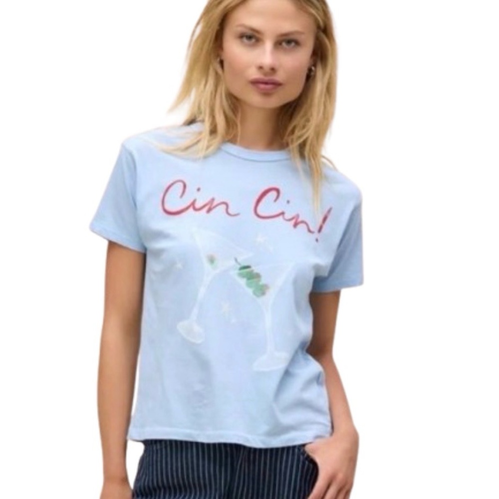 DAYDREAMER Cin Cin Martini Ringer Powder Blue Tee M
